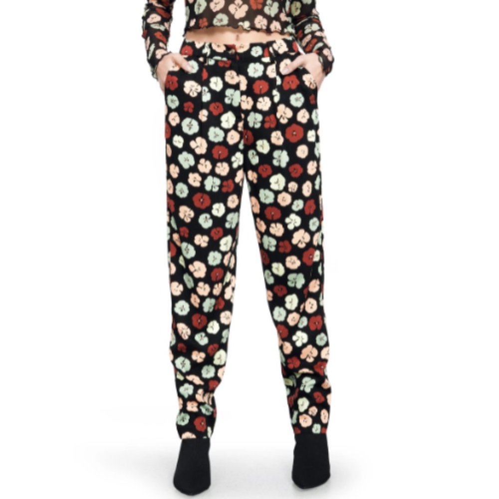 BP. + Wildfang Elastic Back Print Pants in Black Multi Poppy Geo Size M